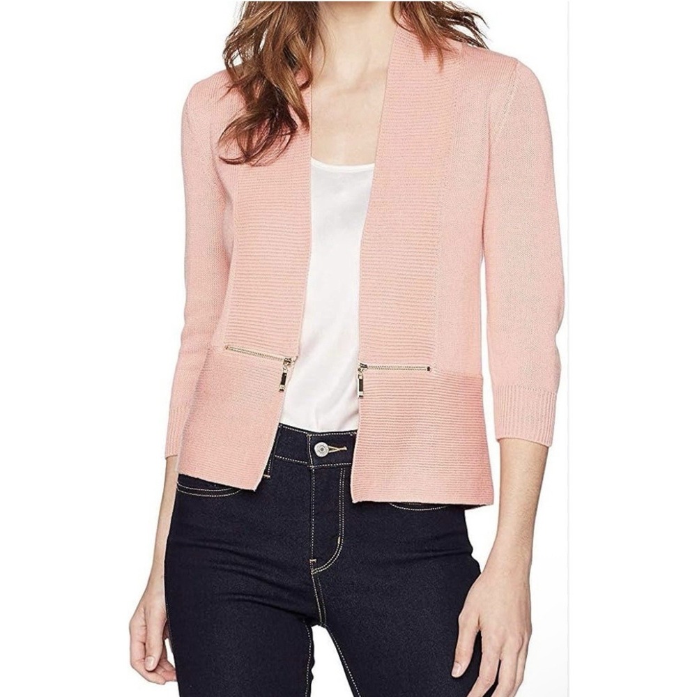 Ivanka Trump‎ Women's Pink Blush Open Cardigan Sweater with Gold Zipper Size Med